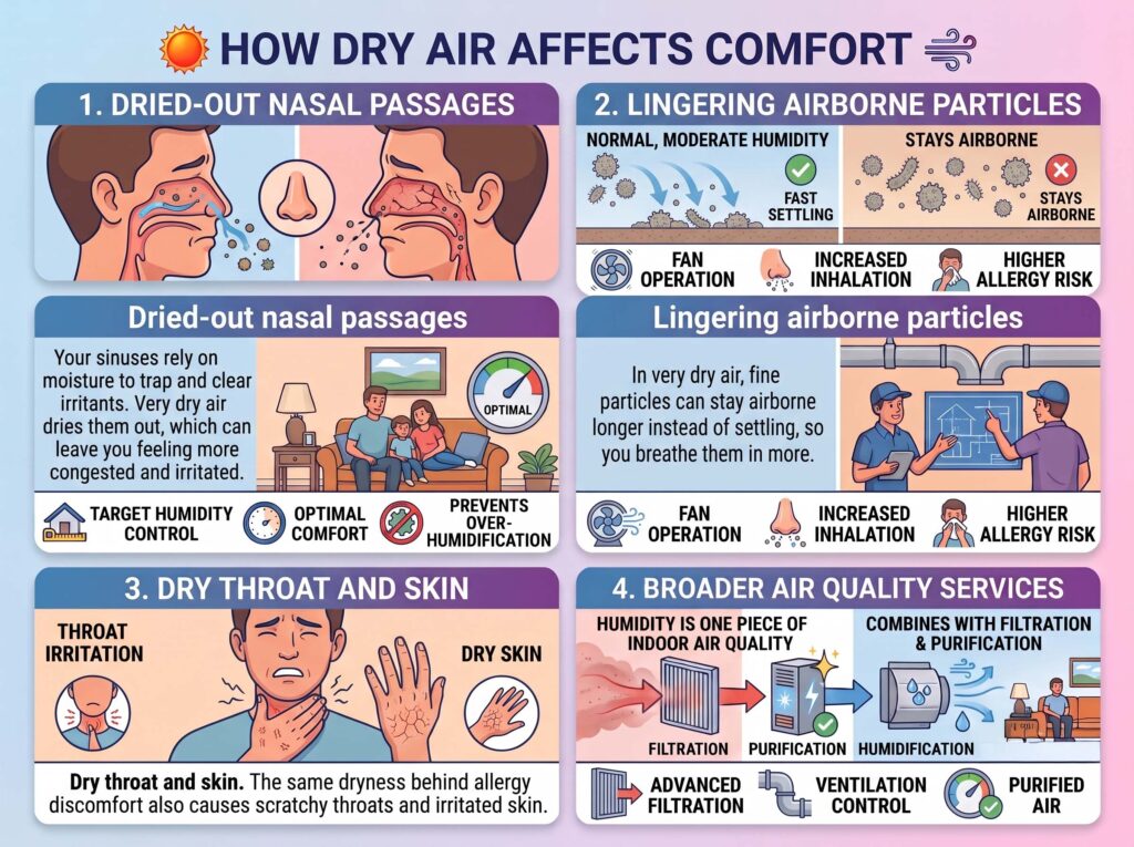 infographic describes how dry air affects comfort